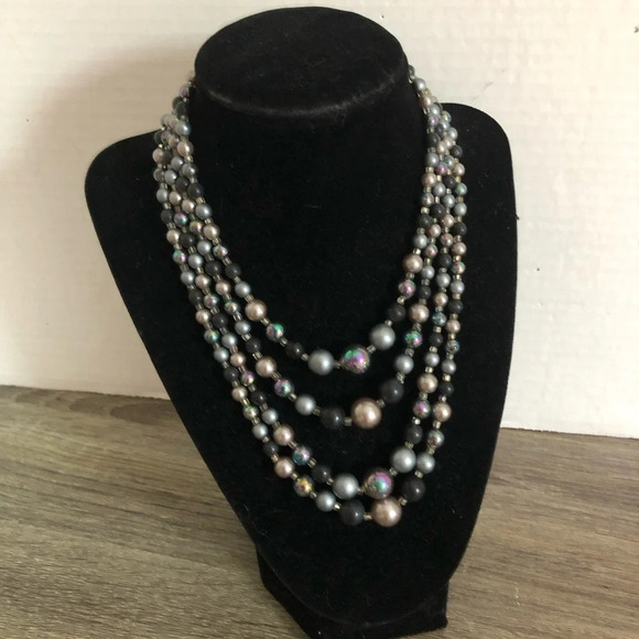 Faux Black Pearl Multi-strand Necklace - Picture 2 of 7